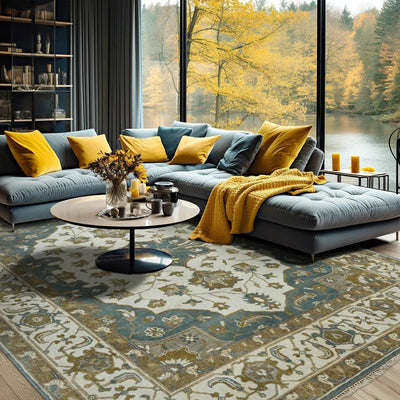 LoomBloom 7' 9'' x9' 11'' Ivory Hand Knotted Traditional Oushak Wool Oriental Area Rug - Oriental Rug Of Houston