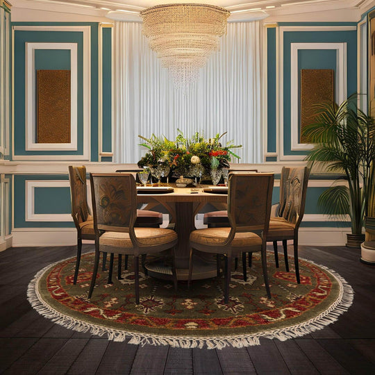 LoomBloom 5'6''x5'6" Olive Green Hand Knotted Traditional Oushak Wool Oriental Area Rug