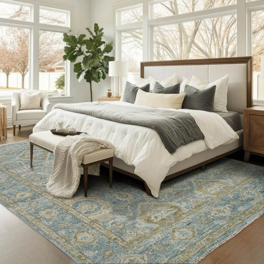 Multi Size Aqua Hand Knotted Traditional Oushak Wool Oriental Area Rug