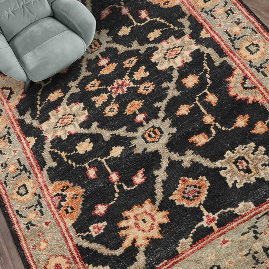 Multi Size Charcoal Hand Knotted Traditional Oushak Wool Oriental Area Rug