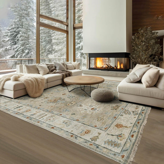 LoomBloom 7'8''x9'10" Beige Hand Knotted Traditional Oushak Wool Oriental Area Rug