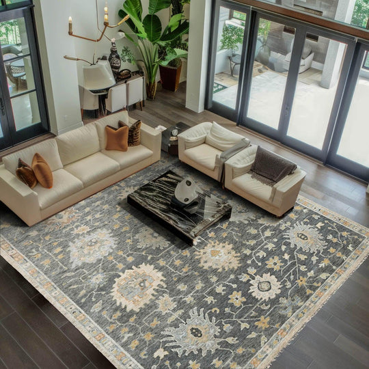 LoomBloom 7'11''x9'9" Graphite Hand Knotted Traditional Oushak Wool Oriental Area Rug