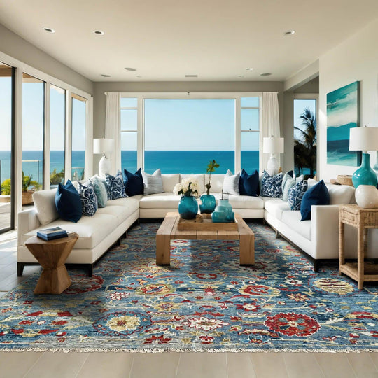 LoomBloom 8'0''x9'10" Blue Hand Knotted Transitional Oushak Wool Oriental Area Rug