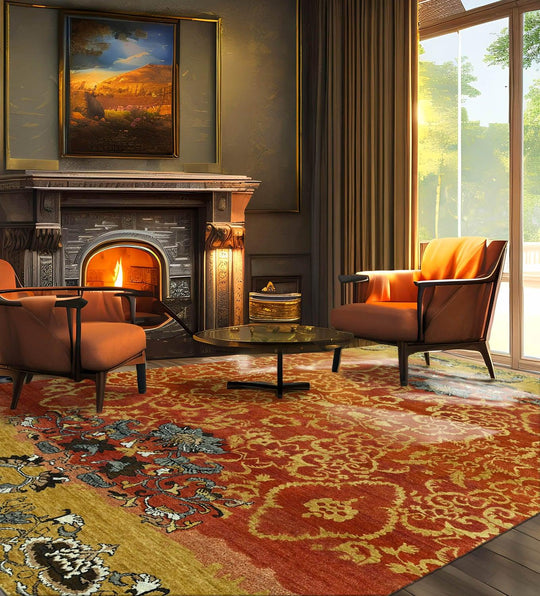 LoomBloom 7'7''x9'9" Burnt Orange Hand Knotted Transitional Oushak Wool Oriental Area Rug
