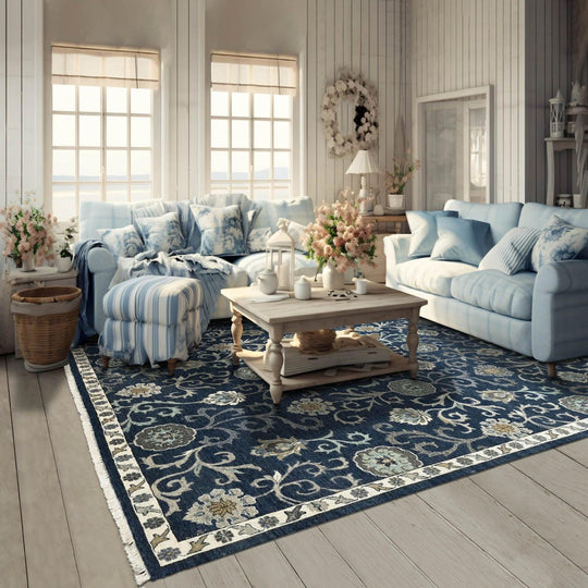 LoomBloom 8'10''x11'5" Blue Hand Knotted Transitional Oushak Wool Oriental Area Rug
