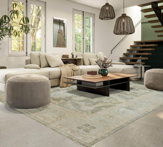 LoomBloom 8'3''x9'9" Olive Green Hand Knotted Traditional Oushak Wool Oriental Area Rug