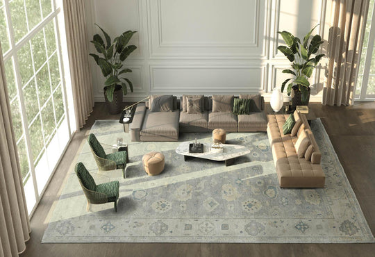 LoomBloom 10'0''x14'0" Gray Hand Knotted Traditional Oushak Wool Oriental Area Rug