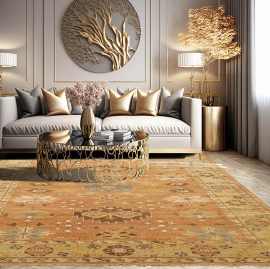 LoomBloom 6'5''x9'3" Caramel Hand Knotted Traditional Oushak Wool Oriental Area Rug