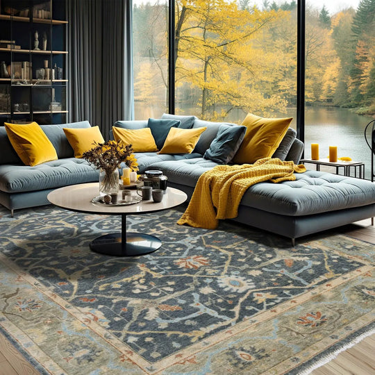 Multi Size Blue Hand Knotted Traditional Oushak Wool Oriental Area Rug