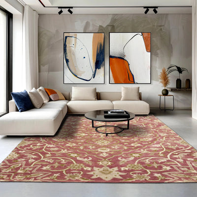 Runner Pomegranate Ivory Beige Color Hand Tufted Floral Wool Transitional Oriental Rug