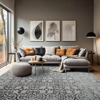 8x10 Gray Teal Charcoal Color Hand Tufted All-Over Wool Transitional Oriental Rug