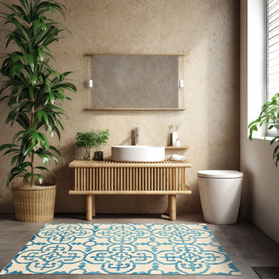 3x5 Ivory, Turquoise, Color Hand Tufted All-Over Wool Modern Oriental Rug