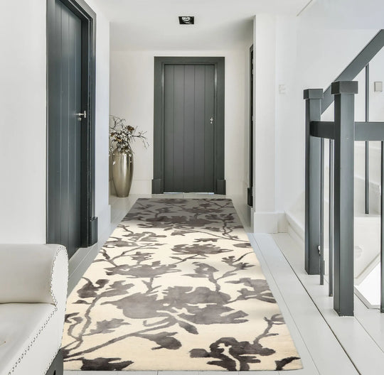 LoomBloom 2'3''x10' Ivory Hand Tufted Contemporary Floral Wool Oriental Area Rug