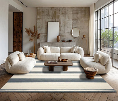 8x10 Slate Cream Gray Color Hand Tufted Striped Wool Contemporary Oriental Rug