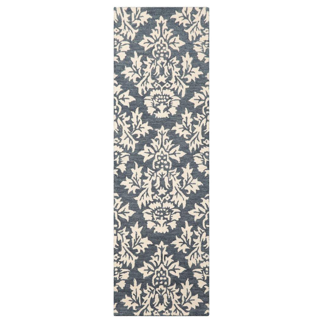 Runner Slate Gray Ivory Color Hand Tufted All-Over Wool Transitional Oriental Rug