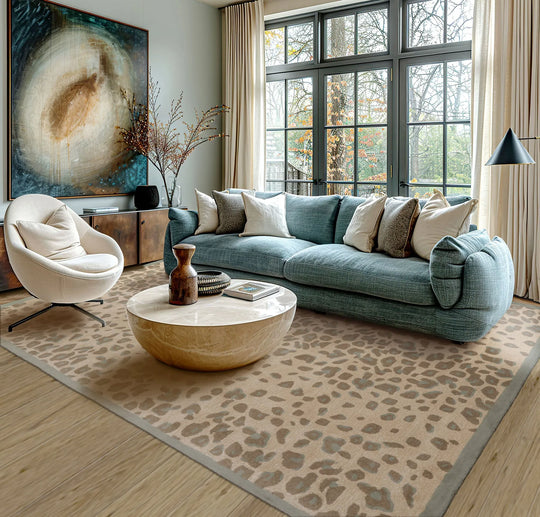 LoomBloom Multi Size Tan Hand Tufted Modern Leopard Print Wool and Bamboo Silk Oriental Area Rug