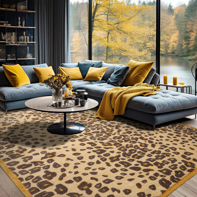 10x14 Warm Beige Gold Chocolate Color Hand Tufted Leopard Print Wool and Bamboo Silk Modern Oriental Rug