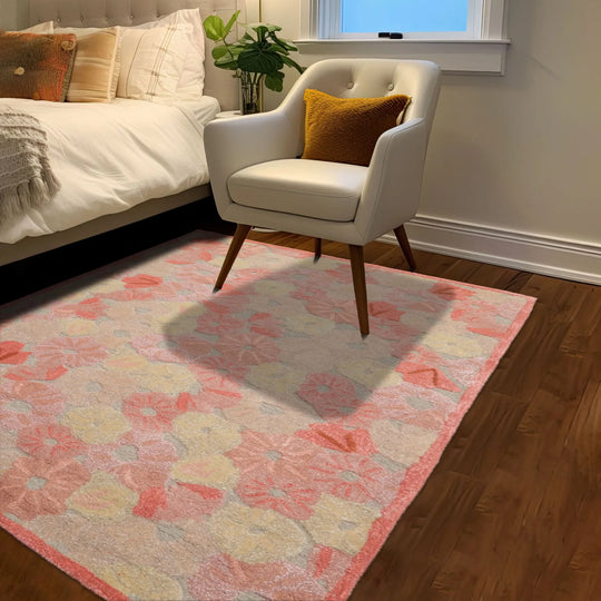 LoomBloom 4'x6' Beige Hand Tufted Contemporary Floral Wool Oriental Area Rug