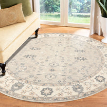 Round Taupe Gray Ivory Color Hand Tufted Agra Wool Traditional Oriental Rug