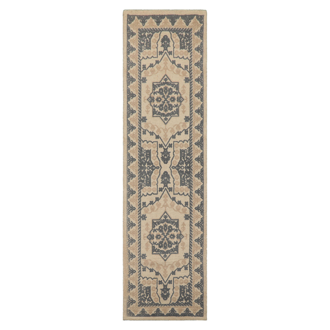 Runner Beige Gray Tan Color Hand Tufted Geometric Wool Traditional Oriental Rug