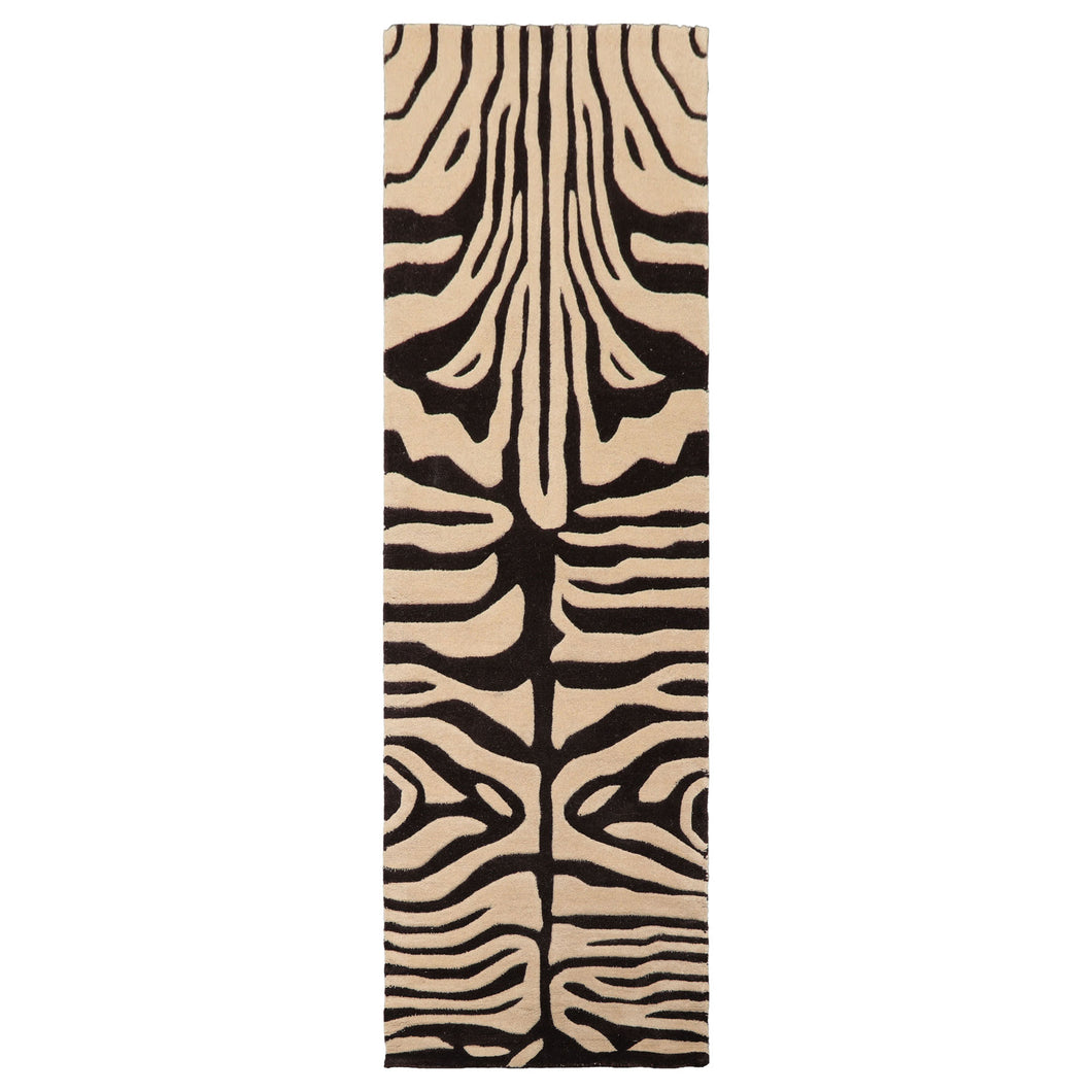 Runner Beige Brown Color Hand Tufted Zebra Print Wool Modern Oriental Rug