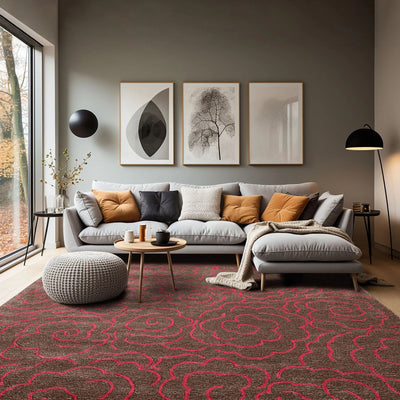 8x10 Brown Ivory Pink Color Hand Tufted All-Over Wool and Faux Silk Contemporary Oriental Rug