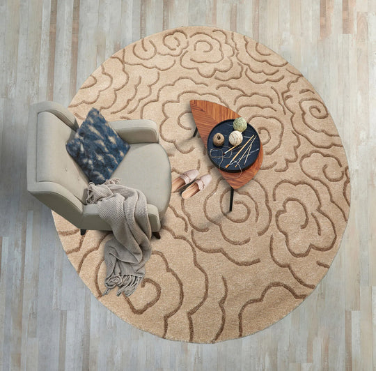 LoomBloom Multi Size Tan Hand Tufted Transitional Floral Wool and Faux Silk Oriental Area Rug