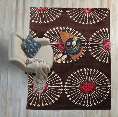 4x6 Brown Pink White Color Hand Tufted Floral Wool and Faux Silk Transitional Oriental Rug