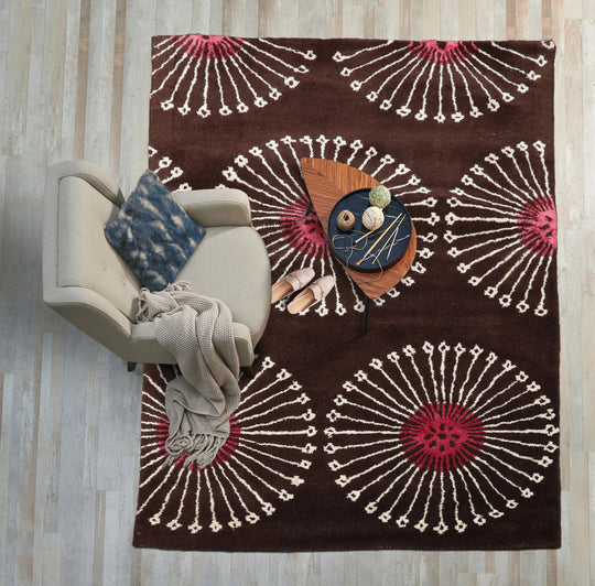 LoomBloom Multi Size Brown Hand Tufted Transitional Floral Wool and Faux Silk Oriental Area Rug