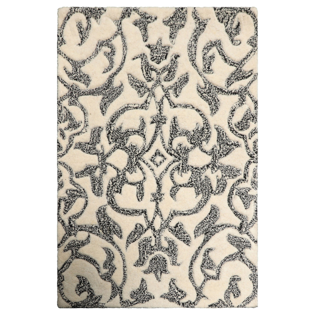 2x3 Ivory Black Color Hand Tufted All-Over Wool Transitional Oriental Rug