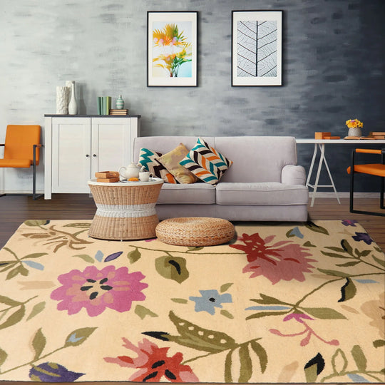 LoomBloom Multi Size Light Gold Hand Tufted Contemporary Floral Wool Oriental Area Rug