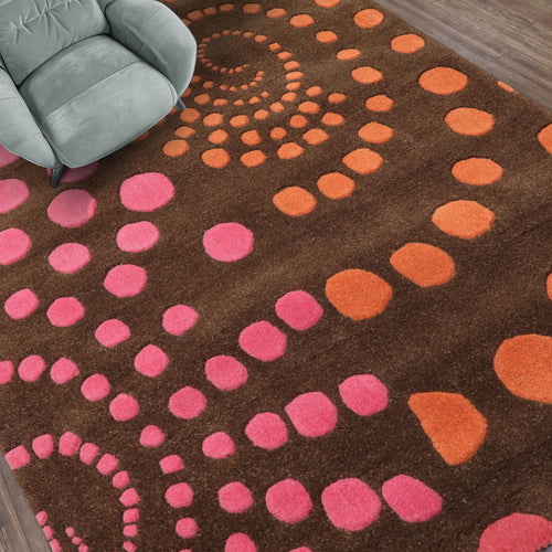 4x6 Brown, Pink, Orange Color Hand Tufted  Wool Contemporary Oriental Rug