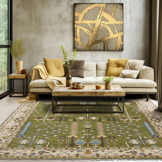 LoomBloom Multi Size Green Hand Knotted Arts & Crafts Oushak Traditional William Morris Wool Oriental Area Rug