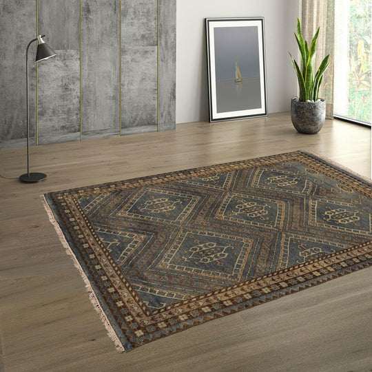 LoomBloom 3'11''x6'0" Blue Hand Knotted Traditional Oushak Wool Oriental Area Rug