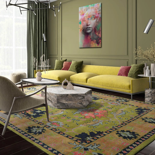 Multi Size Green Hand Tufted Traditional Oushak Turkish 100% Wool Oriental Area Rug