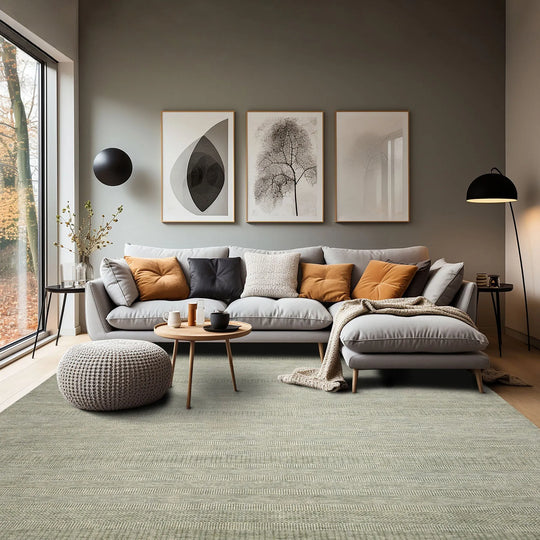 LoomBloom Multi Sizes Sage Hand Knotted Contemporary  Tibetan Geometric Wool & Bamboo Silk  Oriental Area Rug