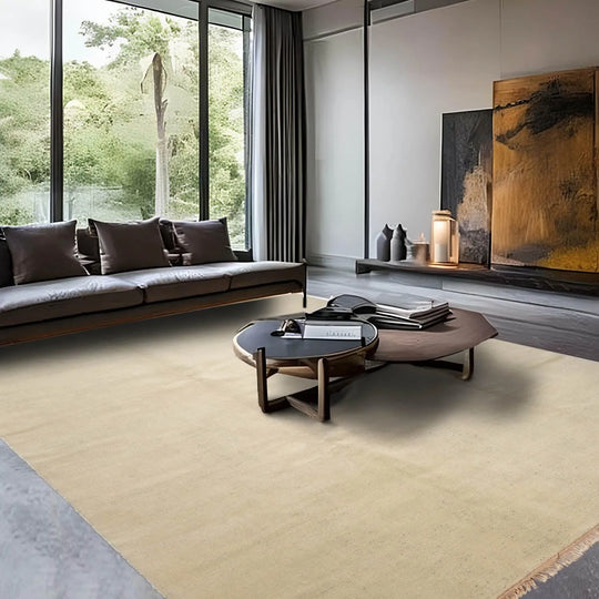 LoomBloom 9'1''x11'11" Beige with Green Undertones Hand Knotted Contemporary Ribbed Wool Oriental Area Rug