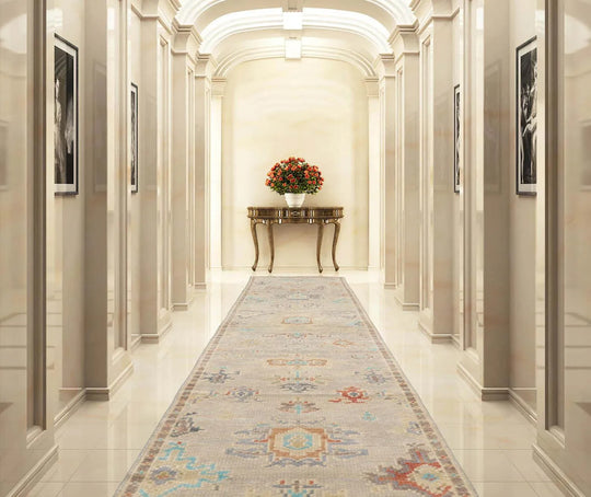 Multi Size Beige Hand Knotted Arts & Crafts/Mission All-Over Oushak Wool Oriental Area Rug