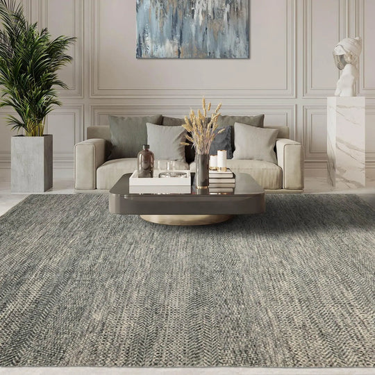 LoomBloom 8'1''x10'2" Ivory Hand Knotted Contemporary Geometric Wool Oriental Area Rug