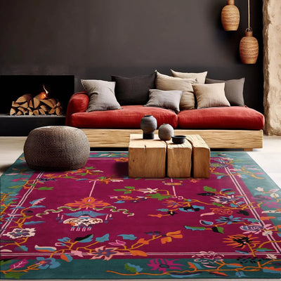 9x12 Fuschia, Turquoise, Gold Color Hand Tufted Oriental Wool Traditional Oriental Rug