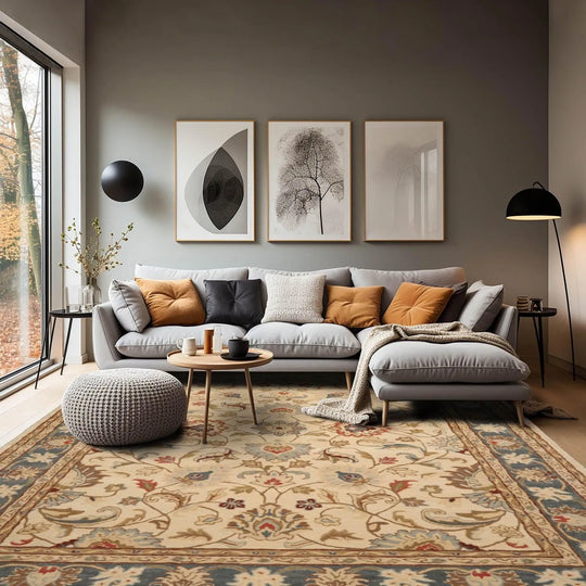 LoomBloom 8'1''x10'10" Beige Hand Tufted Traditional Botanical Wool Oriental Area Rug