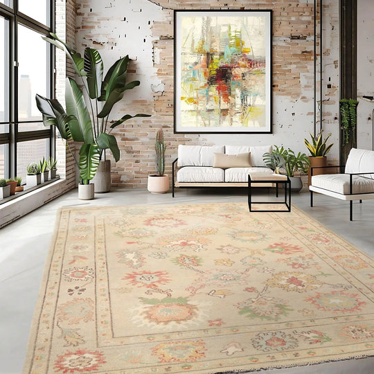 LoomBloom Multi Size Beige Hand Knotted Arts & Crafts/Mission Oushak Wool Oriental Area Rug