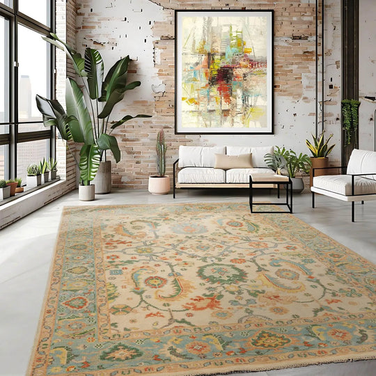 LoomBloom Multi Size Beige Hand Knotted Arts & Crafts/Mission Oushak Wool Oriental Rug