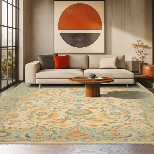 LoomBloom Multi Size Beige Hand Knotted Arts & Crafts/Mission Oushak Wool Oriental Rug