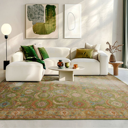 LoomBloom Multi Size Green Hand Tufted Traditional Arts & Crafts Wool Oriental Area Rug