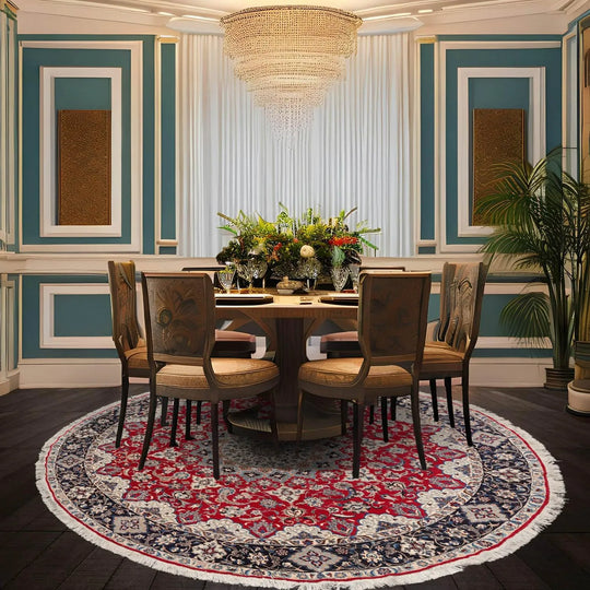 LoomBloom 10'x10' Round Red Hand Knotted Traditional Botanical Esfahan 250 KPSI  Wool & Silk Oriental Area Rug