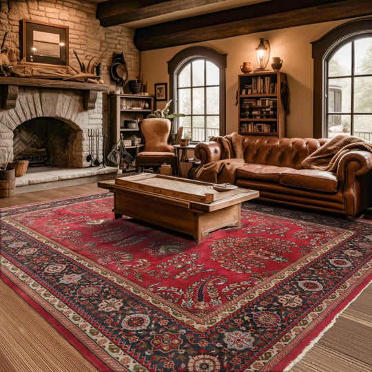 LoomBloom 8'x9'11" Rose Hand Knotted Traditional Sarouk Wool Oriental Area Rug