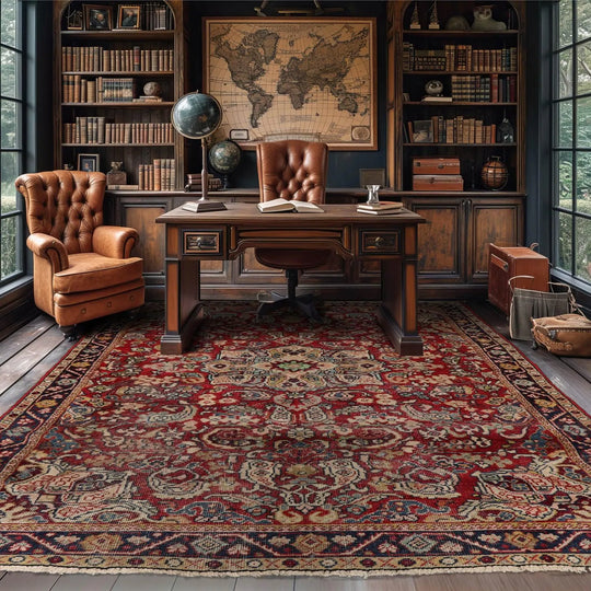 LoomBloom 4'5''x6'9" Red Hand Knotted Traditional Heriz Wool Oriental Area Rug