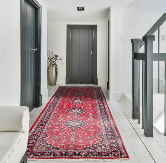 LoomBloom 2'8''x9'5" Runner Red Hand Knotted Traditional Kashan Wool Oriental Area Rug