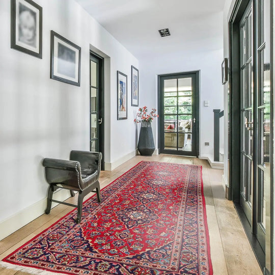 LoomBloom 3'4''x9'6" Runner Red Hand Knotted Traditional Kashan Wool Oriental Area Rug